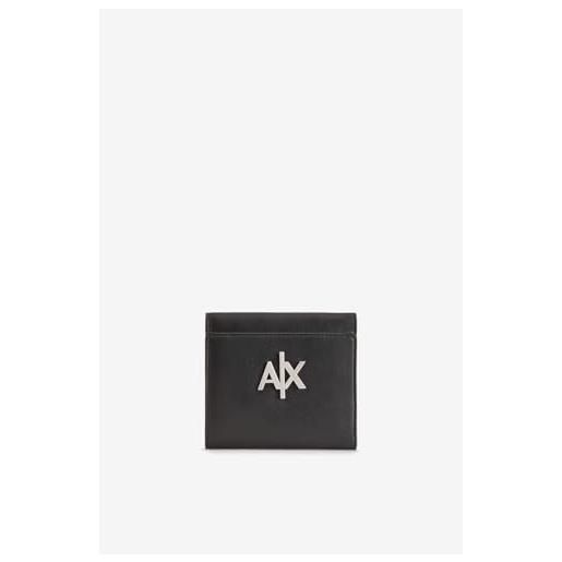 Armani Exchange melrose, logo in rilievo, portafoglio bi-fold da donna, nero, einheitsgröße