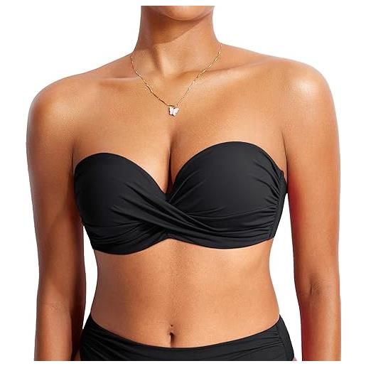 DOBREVA donna bikini superiore reggiseno con ferretto capestro a fascia imbottito sexy monokini nero 5d