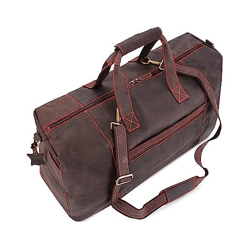 LEABAGS borsone da viaggio uomo e donna | borsa da viaggio premium in vera pelle | borsa sportiva da 55l | borsa da palestra | borsa da allenamento | borsa per aereo | grande | marrone scuro/rosso