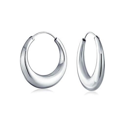 Bling Jewelry semplice cerchio semplice mezzaluna conico tubo vuoto tubo a soffietto orecchini a cerchio rotondo per le donne. 925 argento endless 1,25 pollici