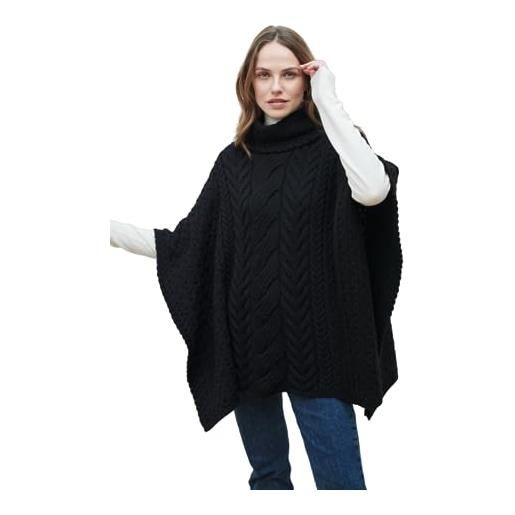 Aran Woollen Mills poncho in lana merino supersoft con taglio a cascata da donna, nero , taglia unica