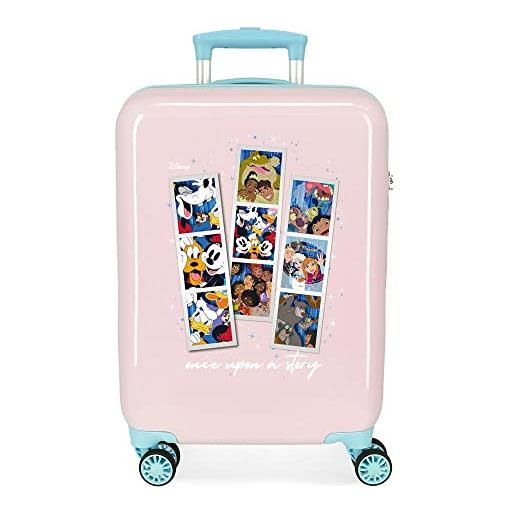Disney 100 once upon a story valigia da cabina rosa 38x55x20 cm abs rigido chiusura a combinazione laterale 34l 2 kg 4 doppie ruote bagaglio a mano
