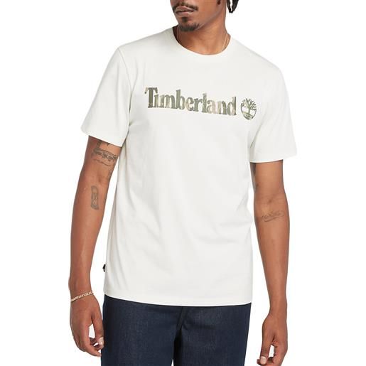 Timberland t-shirt da uomo con logo camo linear bianca