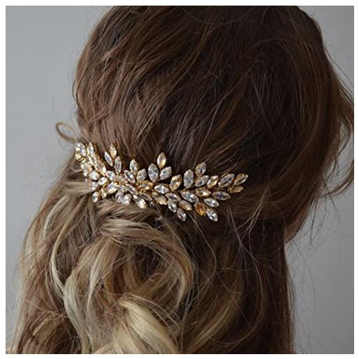 Runmi accessorio per capelli da sposa a forma di fiore, gioiello per capelli con perle dorate