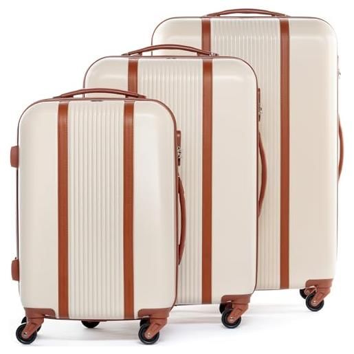 FERGÉ set di 3 valigie viaggio milano - bagaglio rigido dure leggera 3 pezzi valigetta 4 ruote beige