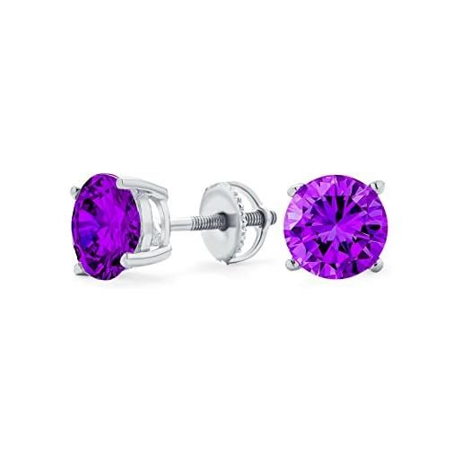 Bling Jewelry 1ct brilliant purple solitaire simulated amethyst aaa cz orecchini per uomini donne. 925 argento sterling back 8mm