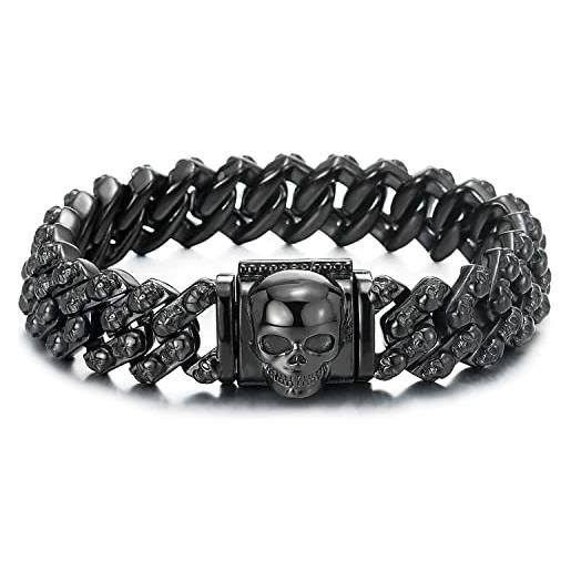 COOLSTEELANDBEYOND gotico grande nero cranio barbozzale catena con cranio fibbia chiusura bracciale da uomo, acciaio, braccialetto