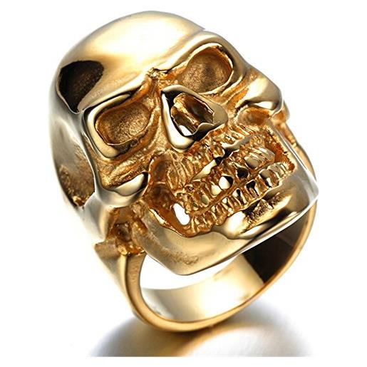 HIJONES anello teschio da uomini in acciaio inossidabile gioielli punk gotici per ragazzo oro taglia 25