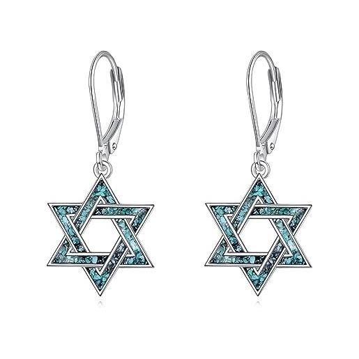YFN orecchini pendenti a forma di stella di david, in argento sterling, con chiusura a monachella, gioiello ebraico, regalo per donne e uomini, argento sterling, nessuna pietra preziosa