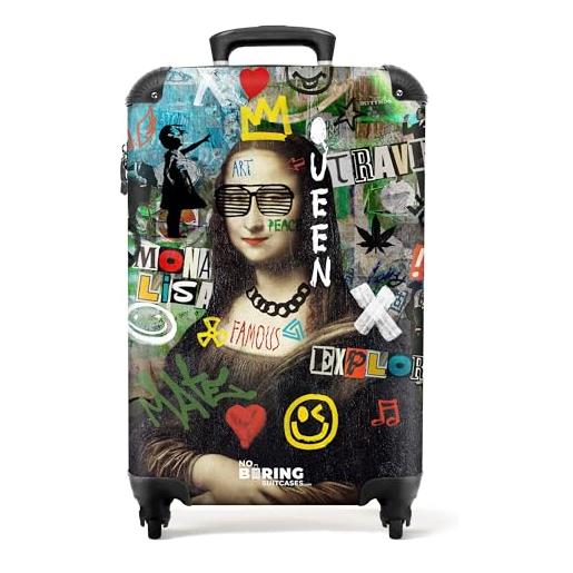 NoBoringSuitcases.com © valigia rigida con ruote, trolley, bagaglio a mano, 4 ruote, lucchetto tsa (mona lisa circondata da graffiti colorati, 55x40x20 cm)