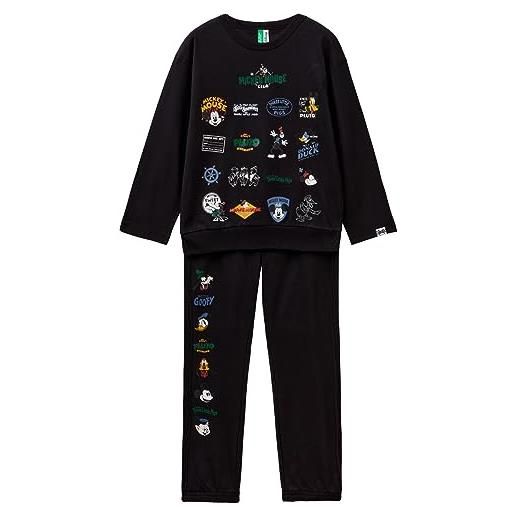United Colors of Benetton pig(maglia+pant) 3vr50p055, set di pigiama bambini e ragazzi, nero 100, xs