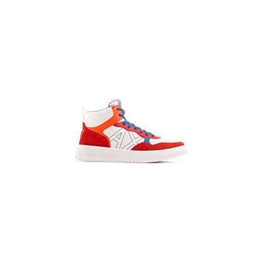 Armani Exchange side logo, color shades, high top sneaker, scarpe da ginnastica uomo, multicolore (opt wht/red/orange), 40.5 eu