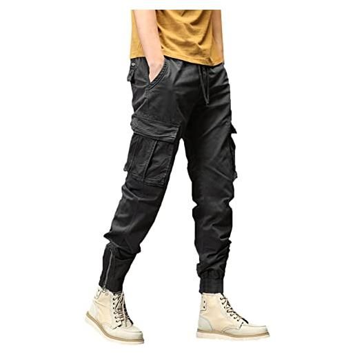 ADEYPCGD pantaloni uomo cargo tasconi laterali pantaloni larghi in cotone da uomo taglie forti con lacci in vita elasticizzata portafogli (grey, xl)