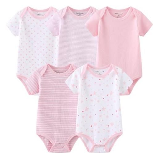 CHICTRY tutina neonata body (pacco da 5) pagliaccetto con comoda apertura con bottoncini pigiama manica corta cotone biancheria intima neonati 0-12 mesi rosa 0-3 mesi