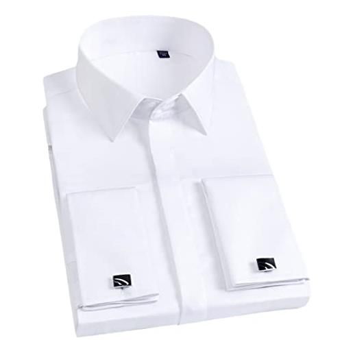 Dninmim camicia da uomo con bottoni sottili in cotone per feste di nozze e smoking con gemelli, bianco, 4xl