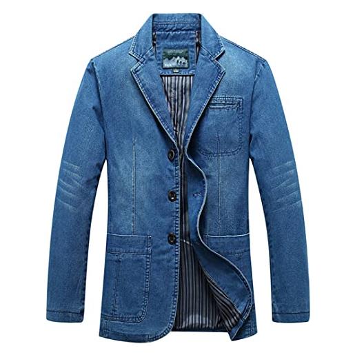 Alloaone abiti da uomo blazer di jeans a tre bottoni blazer di jeans a tinta unita larghi per giovani light blue 4xl