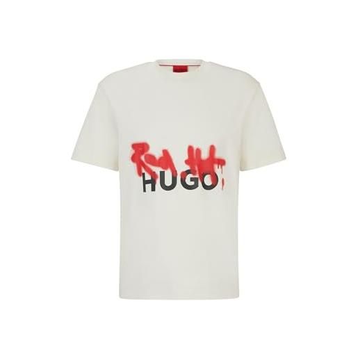 HUGO maglietta da uomo dinricko relaxed-fit in cotone con disegno spray, bianco, xl
