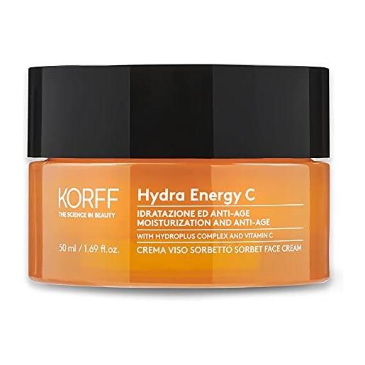 Korff hydra energy c, crema viso con hydroplus complex, formula idratante con acido ialuronico per pelle normali e miste, 50ml
