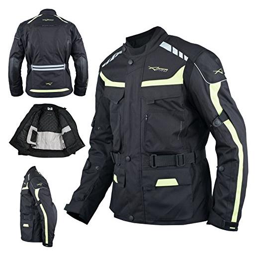 A-Pro giacca impermeabile moto tessuto protezioni ce scooter viaggio fluo 3x