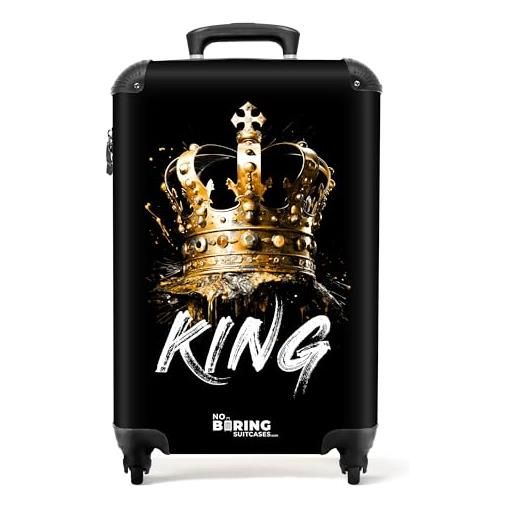 NoBoringSuitcases.com © valigia rigida con ruote, trolley, bagaglio a mano, 4 ruote, lucchetto tsa (lettere graffiti 'king' sotto una corona dorata, 55x40x20 cm)