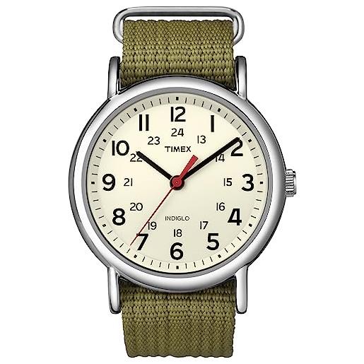 Timex weekender t2n651 orologio al quarzo con cinturino verde oliva 38 mm