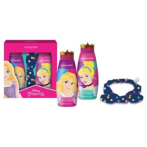 Naturaverde | kids - disney princess - confezione regalo headband, shampoo da 300ml e bagnoschiuma da 300ml, con fascia per capelli