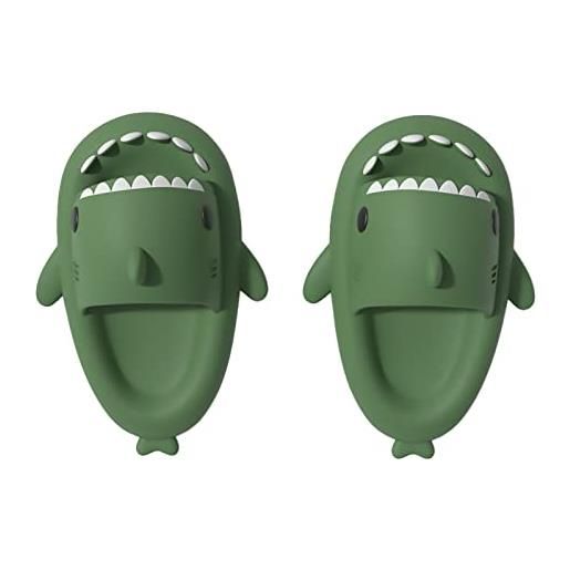 Exceligen sliders per squalo, sliders per donna e uomo, antiscivolo, ad asciugatura rapida, con squalo, super morbido, con punta aperta, sandali per doccia verde scuro-4243