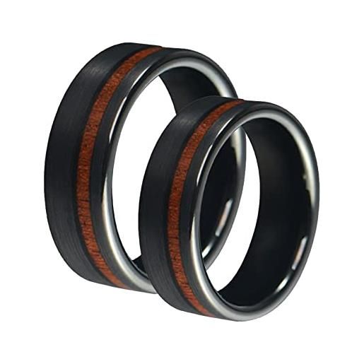 Homxi anelli fidanzamento incisione, carburo di tungsteno anello 8mm nero anello con grano di legno anello coppia fidanzati donna 12(52mm) + uomo 22(62mm)