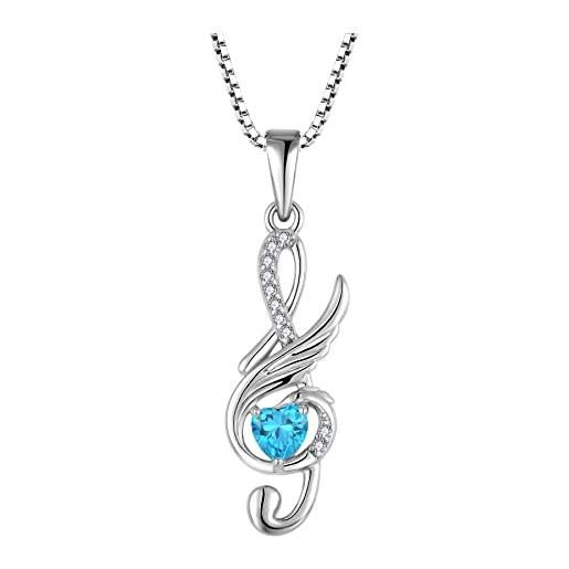 Starnny collana da donna in argento 925/1000, ciondolo fenice 3a, zirconio, gioielli da donna，march birthstone aquamarine color