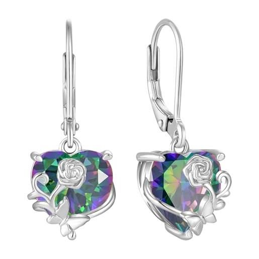 YL orecchini cuore rosa farfalla in argento 925 con orecchini da donna mamma con pietra curativa arcobaleno nero zirconia cubica