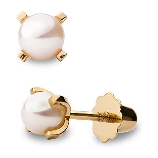 Secret & You orecchini rotondi di perle bianche per bebè e bambina con montatura ad artiglio o cerchio in oro 18 k - secret & you - disponibili in 2 misure: 3-3,5 mm e 4-4,5 mm. Dado speciale per neonati e ragazze