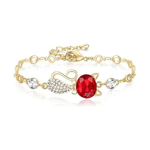 Clearine cat bracciale cristalli charm link regolabile bracciale gioielli per amanti degli animalei per donne teens rosso oro-fondo