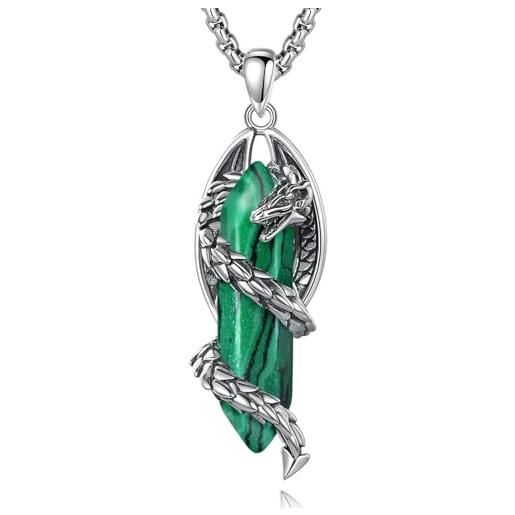 EUDORA Harmony Ball collana con ciondolo drago malachite per donna uomo, prisma esagonale malachite cristallo pietra curativa energia amuleto drago gioielli regalo, 20+2