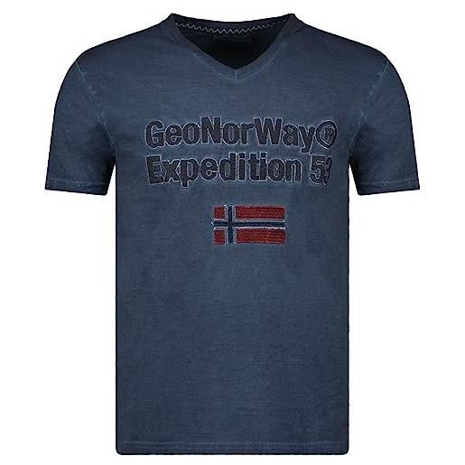 Geographical Norway jimdo men - t-shirt cotone uomo - classica maglietta estiva logo - manica corta scollo v e vestibilità regolare - abito ideale primavera (marino l)