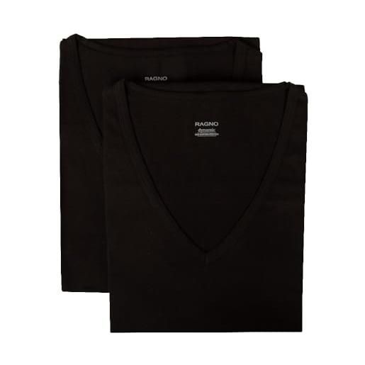 RAGNO t-shirt uomo manica corta scollo v bordino basso confezione 2 capi eco cotton elasticizzato bipack articolo 611478, 020b nero, l