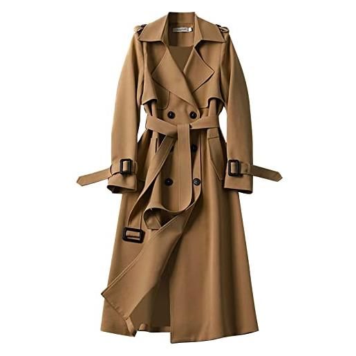 Generico sacco zavorra trench giacca a vento capispalla cappotto da donna cappotto lungo solido cappotto da donna (khaki, l)