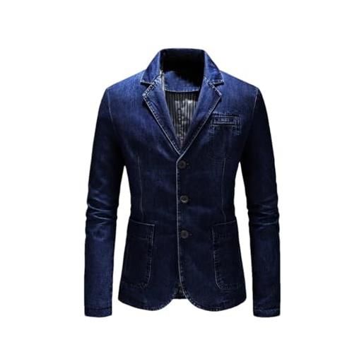 Kiioouu blazer in denim da uomo cappotto maschile primavera autunno blazer casual giacca sportiva da uomo blue 4xl