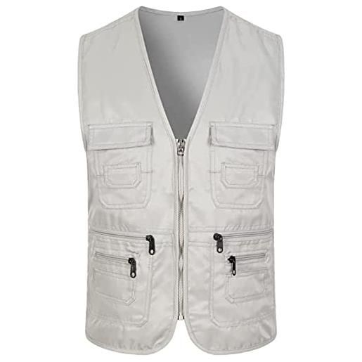 Carerleg@ outdoor vest - giacca da uomo, multi tasca, con tasche per attività all'aperto, colore: grigio chiaro