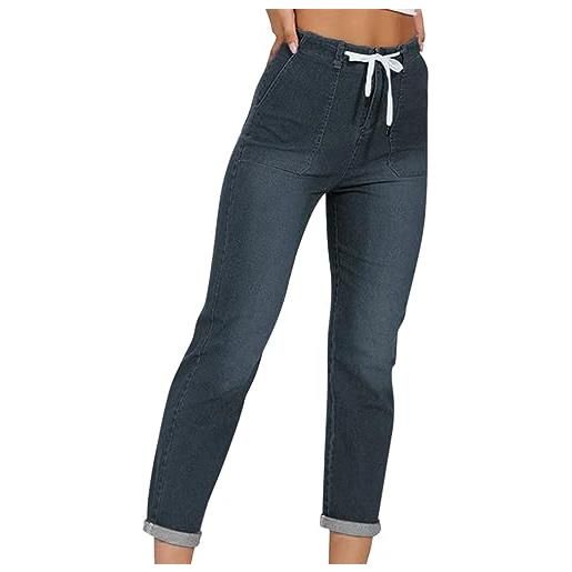 Onsoyours donna jeans elastico vita denim harem pantaloni cotone a vita alta streetwear pantaloni elasticizzati strappati da donna jeans skinny in denim con coulisse a bluscuro xl