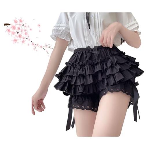 Generic lolita bloomers for women, cute lace splice ruffle shorts, kawaii bloomer shorts cute pettipants tutu short sottogonna, nero , xxl