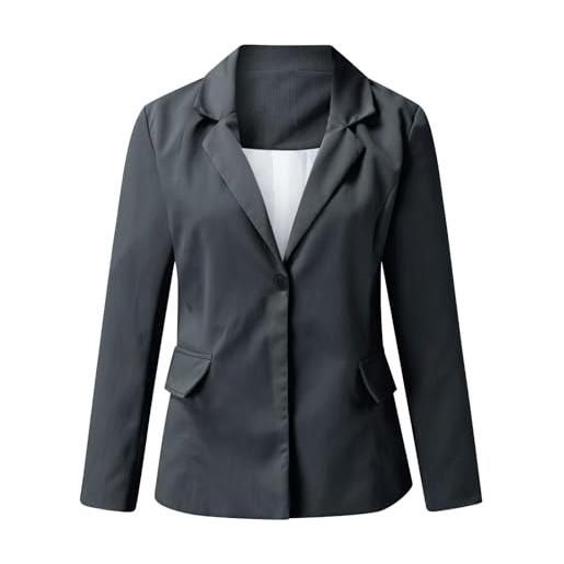 HANXIULIN blazer da donna a maniche lunghe, temperamento, business, abbigliamento per il tempo libero, felpa con tasche stampate, morbido e delicato sulla pelle, grigio scuro, 5x-large