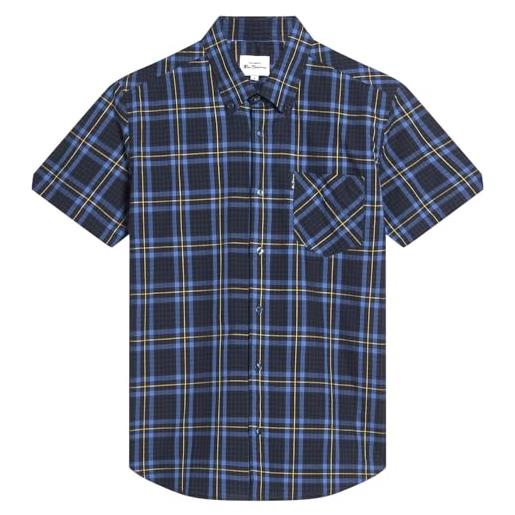 Ben Sherman camicia da uomo a maniche corte in cotone a quadri taglia 2xl-5xl, blu marino scuro, 3xl