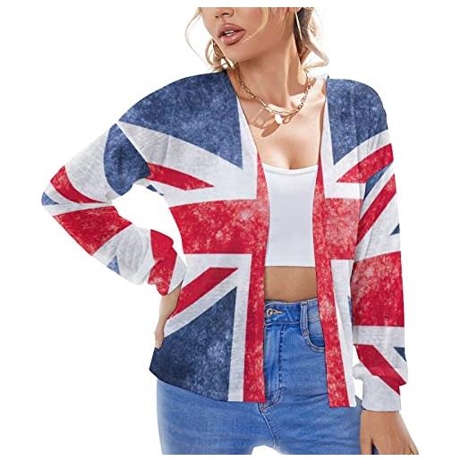 OTRAHCSD cardigan da donna in maglia, vintage union jack bandiera britannica, coprimaglieria estiva, bandiera britannica vintage union jack. , l