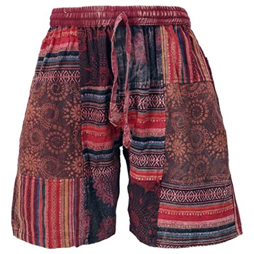 GURU SHOP ethno - pantaloncini da yoga, patchwork, da uomo, in cotone, abbigliamento alternativo, nero , 56