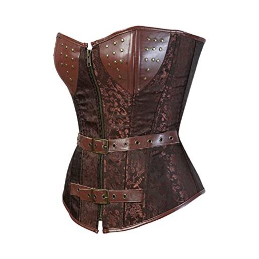 Hengzhifeng corsetto pirata donna bustino corsetti steampunk (eur 44-46, marrone)
