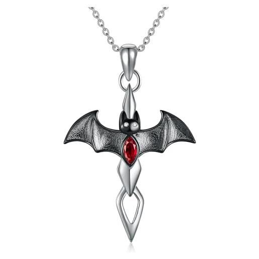 ONEFINITY collana con pipistrello in argento sterling, ciondolo con spada e croce, gioielli gotici, regali di natale per uomini e donne
