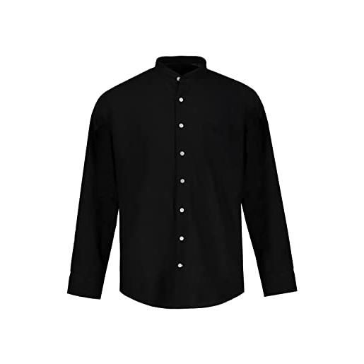 JP 1880 camicia in lino 1/1, collo alto, mf maglia, nero, xxxxl uomo