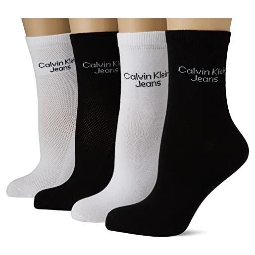 Calvin Klein socks ckj women short sock 4p tin mesh giftbox calzino corto, black combo, one size da donna