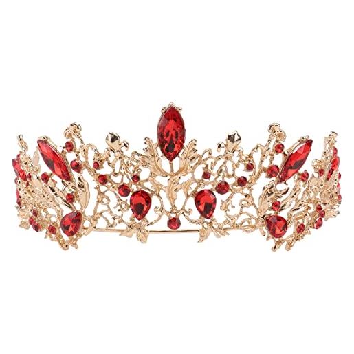 Lurrose tiara nuziale color rubino vintage con foglie, corona da principessa, tiara dorata per matrimoni, feste e balli di fine anno