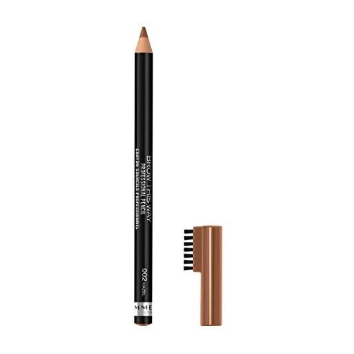 Rimmel London matita sopracciglia professional eyebrow pencil, formula a lunga durata, pettinino incorporato, 002 hazel, 1.4 g